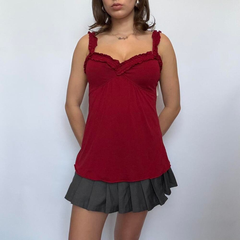 Maroon Red Ruffle Tank Top
